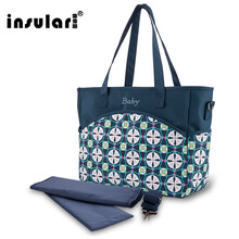 茵秀丽 斜挎单肩妈咪包时尚印花多功能母婴外出包大容量防水妈妈包 圣迭戈蓝