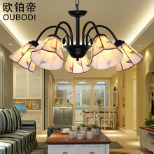 欧铂帝地中海北欧复古铁艺卧室灯蒂凡尼田园风格餐厅灯欧式客厅灯具美式乡村吊灯 9304-5头