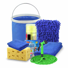 宇点米 洗车套装洗车工具清洁洗车用品 加厚毛巾鹿皮巾汽车掸子折叠水桶 拖把 擦刷车高压水抢枪配件 7件套+伸缩高压水枪（注水后伸长15米）