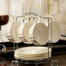 嘉兰 咖啡杯套装骨瓷创意咖啡杯碟套装个性简约陶瓷 南瓜6个黄金边咖啡杯碟配架送勺