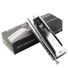 天鹅（SWAN）12孔48音高级演奏半音阶口琴激光盖板 银色 C调