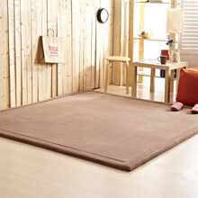 儿童学步爬行垫爬行毯加厚保暖 珊瑚绒榻榻米地毯日式定制 室内卧室防滑地垫 浅咖啡 100*100cm
