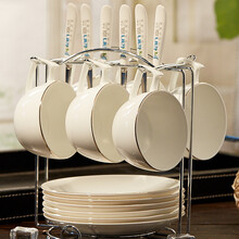 嘉兰 咖啡杯套装骨瓷创意咖啡杯碟套装个性简约陶瓷 意式6个黄金边咖啡杯碟配架送勺