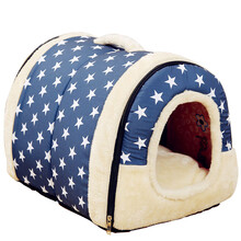 憨憨宠 狗窝猫窝冬季保暖 宠物用品房子狗狗窝可拆洗垫子 泰迪贵宾比熊萨摩耶小型犬狗床 深蓝满天星款 M号45*35*35