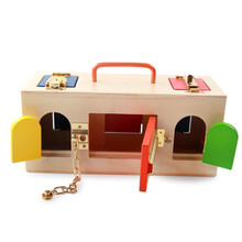 熠奇蒙氏教具木质学开锁箱 锁扣箱 10种 钥匙插销幼儿园宝宝早教益智玩具 儿童教具锁扣箱