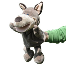 小鼠乐乐 手偶玩具老虎狮子猴子猩猩鹿大象考拉河马羊浣熊鳄鱼熊猫兔子偶安抚早教亲子互动娃娃毛绒玩具 灰狼全长30cm