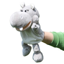 小鼠乐乐 手偶玩具老虎狮子猴子猩猩鹿大象考拉河马羊浣熊鳄鱼熊猫兔子偶安抚早教亲子互动娃娃毛绒玩具 灰河马全长30cm