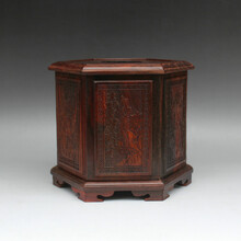 大汉九鼎红木卷纸筒六角形抽纸盒木质纸巾筒老挝大红酸枝纸巾盒雕刻餐巾盒