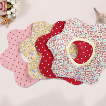 邦帛莉（BONBORLEA） 婴儿全棉宝宝口水巾围嘴 婴儿围嘴宝宝可旋转四层防水新生儿小围兜 花朵型-4条装 均码