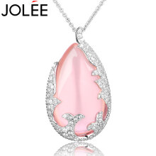 JOLEE 项链 天然粉水晶S925银吊坠时尚简约锁骨链彩色宝石配饰品送女生礼物