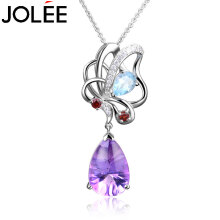 JOLEE项链S925银天然紫水晶吊坠简约彩色宝石小清新锁骨链饰品送女生新年年货礼物
