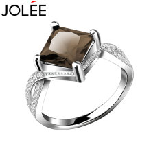 JOLEE 戒指 烟晶天然水晶指环S925银彩色宝石饰品送女友闺蜜礼物圈号12#茶色