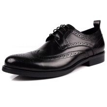 WOUFO商务正装尖头男士皮鞋布洛克雕花男鞋英伦透气系带德比鞋休闲单鞋 黑色1951-60 39