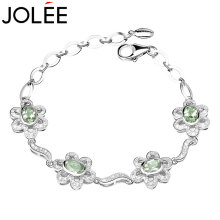 JOLEE 手链 天然绿水晶S925银花朵手镯彩色宝石简约韩版首饰品送女生礼物