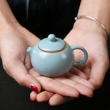 康乐品 汝窑茶宠小茶壶 迷你指尖茶壶仿古西施壶茶艺茶玩茶桌摆件功夫茶具配件 汝窑指尖壶 西施壶50ML