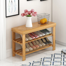 哈尔优 楠竹简易鞋架换鞋凳 实木鞋柜鞋架多层多功能储物收纳柜穿鞋凳门厅玄关柜 2层70雕花换鞋凳