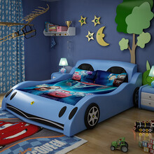 康梦丝 儿童床卡通汽车儿童床男孩女孩小孩单人床带护栏1.5米1.2米实木青少年皮床 单床 1.5*2外围（1.73*2.4）米