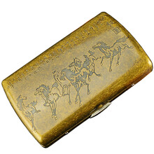 双枪TEAM PISTOL 铜质12只装烟盒 金属钢夹香菸盒子 八骏图