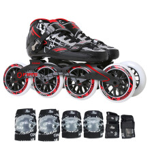 美洲狮（COUGAR） 美洲狮专业速滑鞋成人男女竞速比赛轮滑鞋大轮溜冰鞋 SR8 黑曼巴 鞋+护具 38
