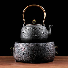 御汕堂 铁壶套装 电陶炉煮茶烧水无涂层铸铁 手工日本进口工艺泡茶器老岩泥 静音 玄武+雨龙