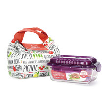 乐扣乐扣（LOCK&LOCK） 耐热玻璃保鲜盒微波炉饭盒便当盒增高带气孔便当包 LLG428POS001橘包630ml