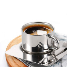 B&y 欧式咖啡杯套 304不锈钢咖啡杯 精致水杯套装 奶茶杯 配勺配碟 简约创意 6022A 304不锈钢咖啡杯