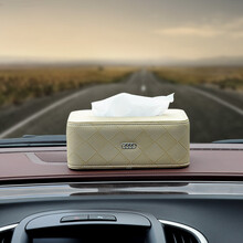 奥迪A3 A4L A6L A8 Q3 Q5 Q7车载纸巾盒抽汽车扶手箱抽纸盒创意皮质车用纸巾盒 米色