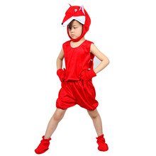 儿童演出服动物服装六一节服装卡通服装表演服装舞蹈服装套装 夏季短袖套装衣服 小狐狸 大码（115-140cm身高）