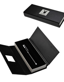 花花公子playbo钢笔 亚诺系列黑精漆白夹f1501