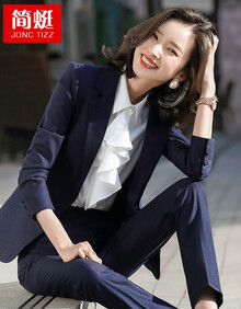 简蜓职业装女装套装2021新款时尚西装上班气质女神白领面试正装大学生西服商务工作服 蓝色单西装 L