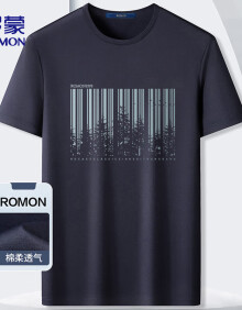 罗蒙（ROMON）短袖T恤男士夏季时商务休闲打底衫纯色圆领上衣男LP012 藏青 2XL 
