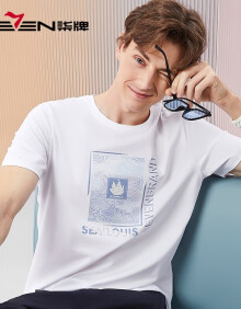 柒牌（SEVEN）【含莫代尔】短袖T恤男夏季时尚百搭帆船印花圆领上衣薄