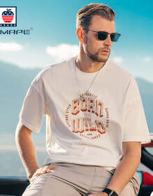 AEMAPE短袖T恤男2024新款重磅美式夏季潮流印花体恤宽松五分袖 白色 (宽松版) M (130-150斤)