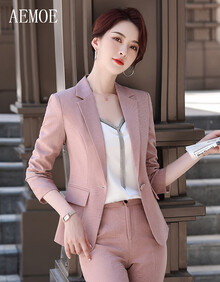 AEMOE   轻奢品牌    西装套装女2021春秋新款韩版洋气气质时尚职业白领西服小西装套装 浅粉色西装 L
