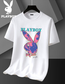 花花公子（PLAYBOY）短袖t恤男时尚流行潮流兔头印花圆领薄款上衣男女同款 白色 XL 