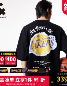 杰克·琼斯（JACK&JONES）夏季新品NBA联名湖人队oversized字母胶印运动短袖T恤男士 E40 黑色 E40 黑色 190/108A/XXL