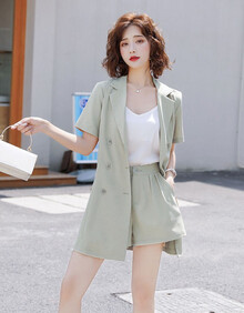 竽妤西装女短裤套装女夏2021新款韩版职业洋气质时尚小香风西服女三件套 豆绿三件套 L（建议105-115斤左右）