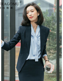劳拉格慕 西装套装女气质面试正装白领办公室商务休闲职业装2021新款 蓝西装+蓝西裙 S