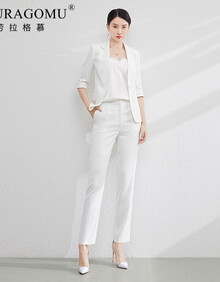 劳拉格慕 西装套装女2021夏季新款商务气质职业装韩版时尚西服 白色长裤款 M