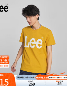 Lee商场同款标准版圆领大Logo印花黄色男短袖T恤休闲LMT0065673RX 黄色 L