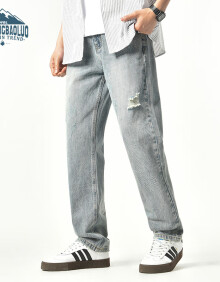 顶峰保罗（Dingfengbaoluo）男士牛仔裤春夏季宽松时尚直筒休闲长裤子DK33006怀旧蓝L