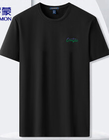 罗蒙（ROMON）短袖T恤男士2024夏季休闲青年圆领透气打底上衣男装LMF06黑色XL