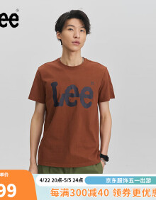 Lee商场同款24春夏标准版圆领大Logo男短袖T恤 棕色 XL 