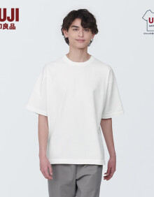 无印良品（MUJI） 男式 防紫外线 天竺编织针织圆领短袖T恤 防晒服 AA0QBA4S 白色 L 175/100A