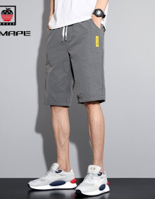 AEMAPE美国苹果高端夏季薄款五分休闲短裤子男士外穿冰丝速干运动大裤衩 浅灰 28 腰围二尺一