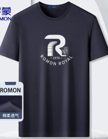 罗蒙（ROMON）短袖T恤男夏季潮流印花圆领打底衫通勤休闲百搭上衣LM075蓝色XL