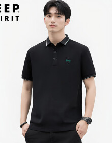 JEEP SPIRIT吉普T恤男夏季短袖男士Polo商务休闲打底衫上衣服 黑色 XL 