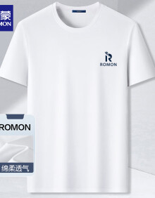 罗蒙（ROMON）短袖T恤男士休闲简约户外运动纯色打底衫上衣男装LP004 白色 XL 