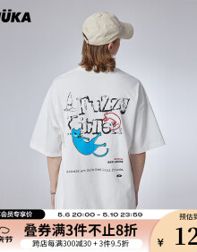 古由卡（GUUKA）美式休闲潮牌猫咪印花可爱短袖T恤男夏新款 时尚活泼童趣上衣宽松 白色 XL