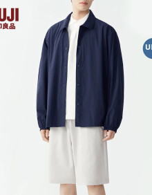 无印良品 MUJI 男式 防紫外线 衬衫式夹克 长袖防晒服防晒衣男AD91CC4S 深藏青色 M (170/92A)